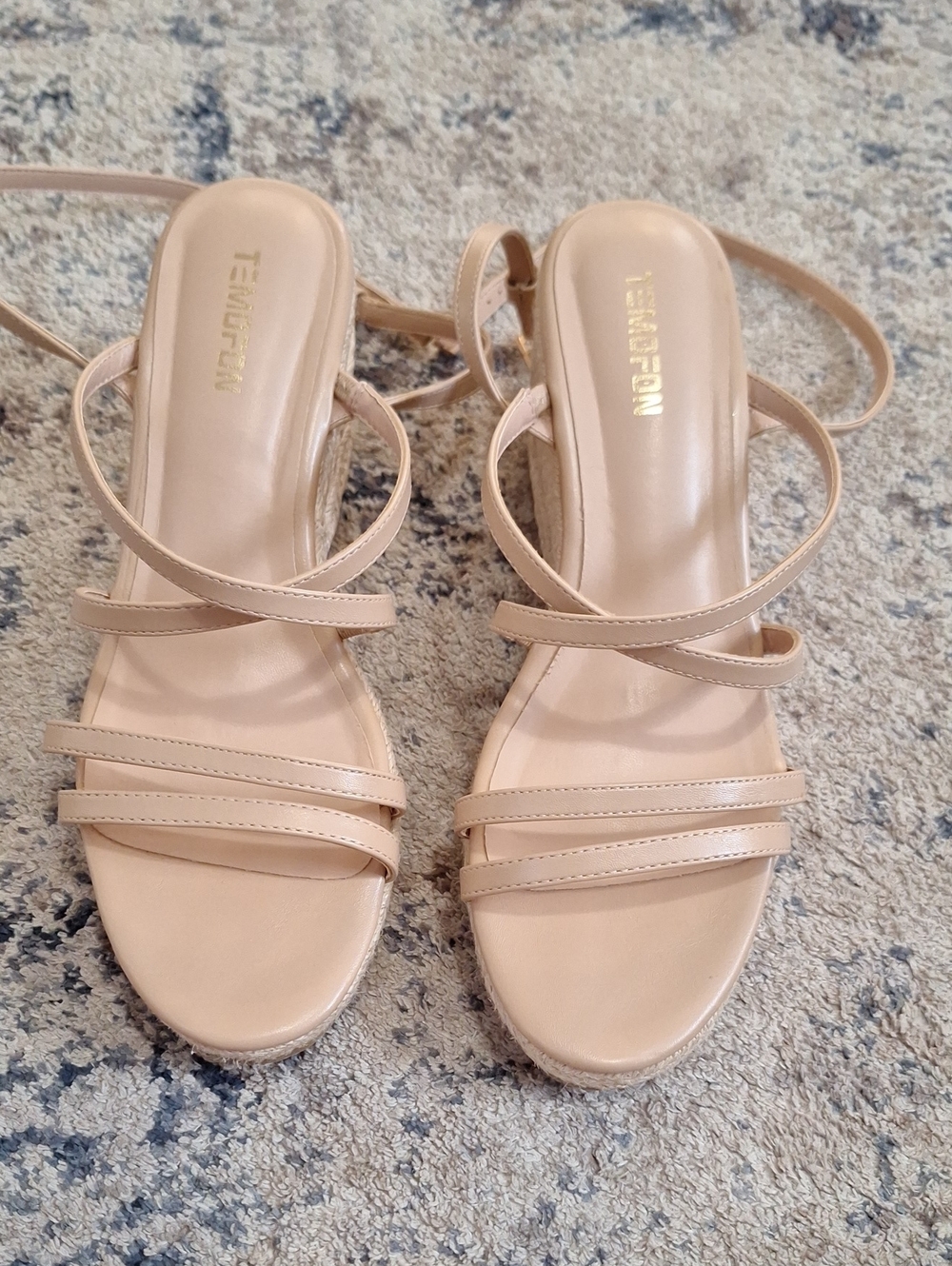 TEMOFON Nude Espadrille Wedge Sandals – Women’s Size 10